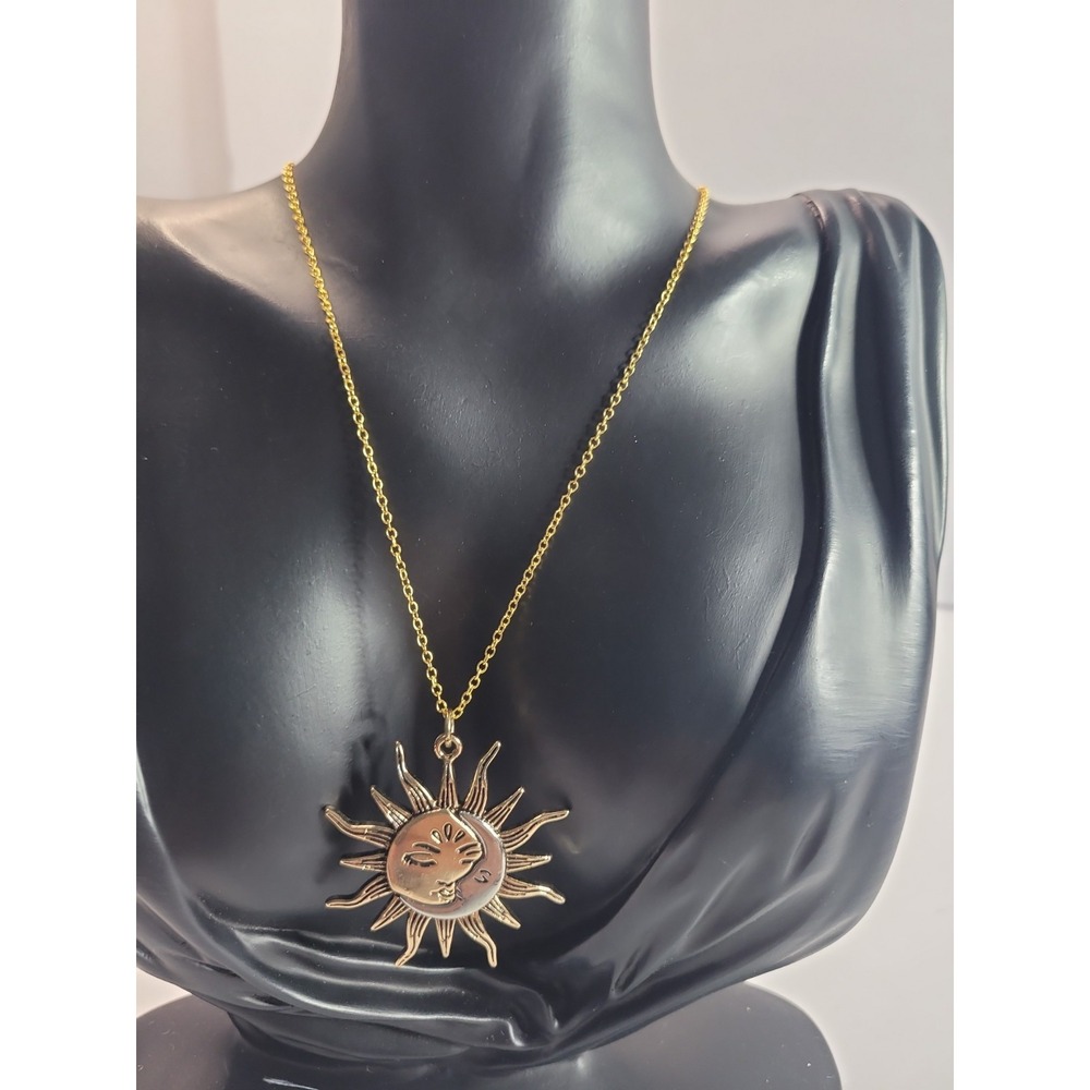 Gold Silver Tone Sun Moon Pendant Necklace Celestial Two Tone Boho Jewelry - Picture 2 of 10